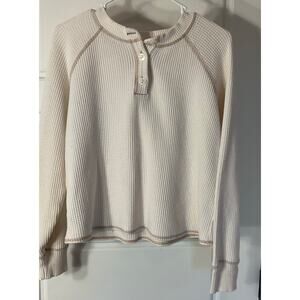 Old Navy Beige W/Brown Stitching Ribbed Longsleeve Cropped Top M